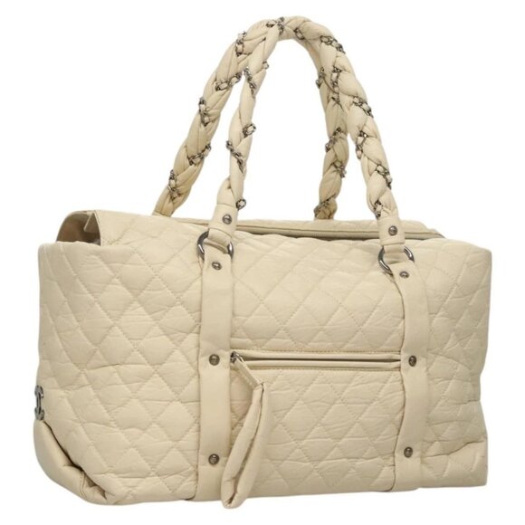 CHANEL Matelasse Hand Bag Leather Beige CC Auth bs24070V - Picture 1 of 16